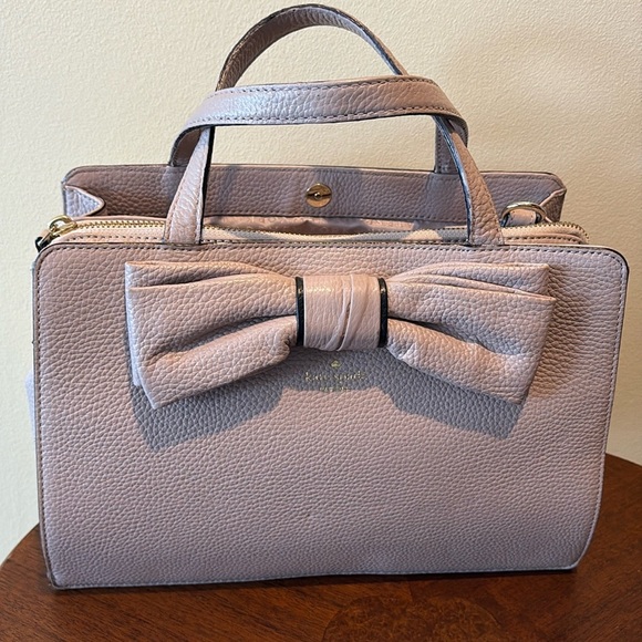 kate spade Handbags - Kate Spade  Satchel  Crossbody bag pebbled leather  pinkish gray  bowfront  EUC